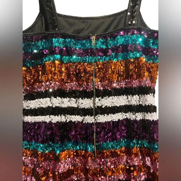 Shop 17 Multicolor Striped Sequin Mini Dress Sz L - Picture 6 of 9